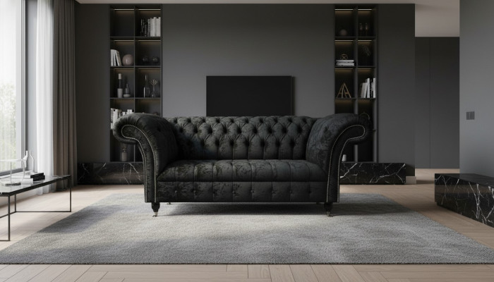 Chesterfield Aksamit Club Couch Podkładka 2 miejsce siedzące design Włókienniczy Sofy Kanapy