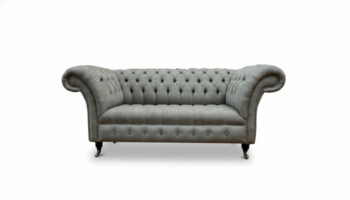 Skóra Sofa Kanapa Dwuosobowa Szara Meble Lounge Club Sofy Kanapy 2 miejsce do siedzenia