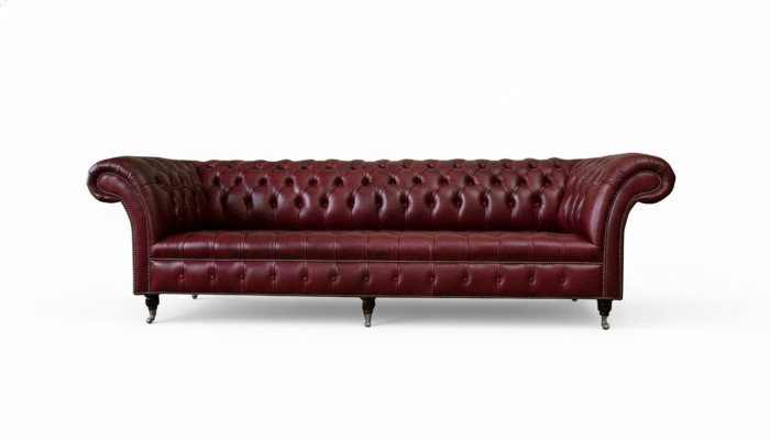 Czerwona Duża Sofa Kanapa Chesterfield 265cm XXL Podkładka Sofy 4-osobowa Skóra Włókienniczy Nowa