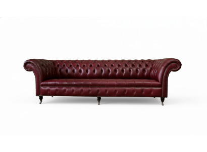 Czerwona Duża Sofa Kanapa Chesterfield 265cm XXL Podkładka Sofy 4-osobowa Skóra Włókienniczy Nowa