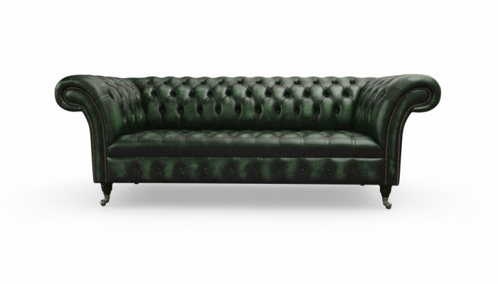 Sofa trzyosobowa 3 miejsce do siedzenia Chesterfield Nowe Kanapy Antyk Zielona Podkładka Sofy Nowe