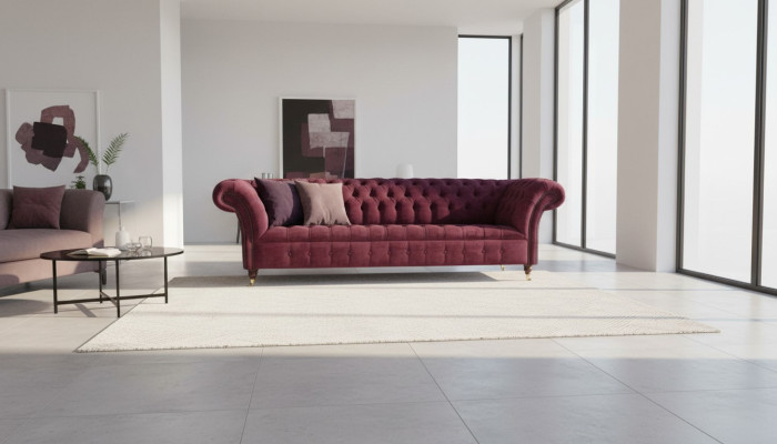 Sofa 3 miejsce do siedzenia Chesterfield Sofy Kanapy Projekt salonu Włókienniczy Materiał Bordaux