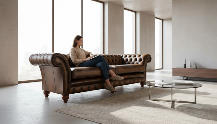 xxl Sofa 4 miejsce do siedzenia Kanapa Chesterfield Podkładka Siedziba Ustawić Skóra Włókienniczy Brown