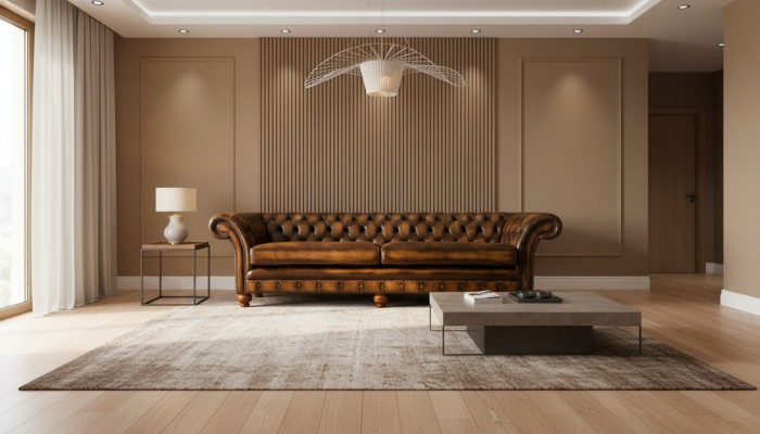 xxl Sofa 4 miejsce do siedzenia Kanapa Chesterfield Podkładka Siedziba Ustawić Skóra Włókienniczy Brown