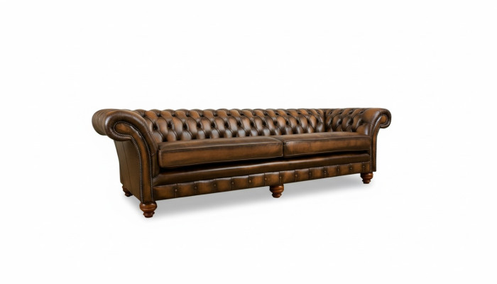 xxl Sofa 4 miejsce do siedzenia Kanapa Chesterfield Podkładka Siedziba Ustawić Skóra Włókienniczy Brown