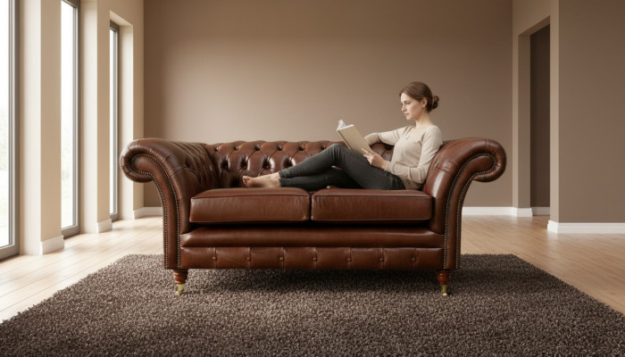 Chesterfield Sofa 2 miejsce do siedzenia Podkładka Design Couches Sofy Ustawić Oryginał Brązowy