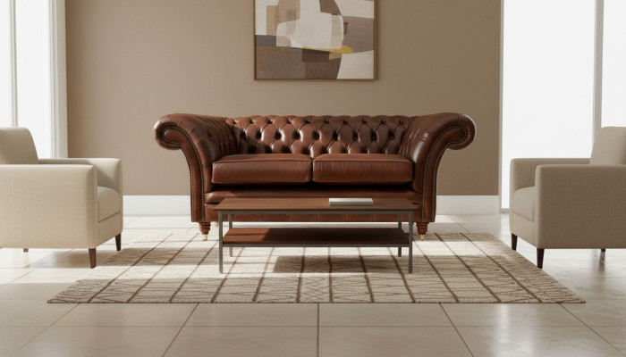 Chesterfield Sofa 2 miejsce do siedzenia Podkładka Design Couches Sofy Ustawić Oryginał Brązowy