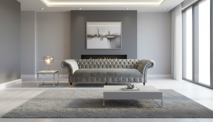 Chesterfield Podkładka Couch Materiał Couchen Sofa Siedziba Ustawić Aksamit Silver 4 Siedziba