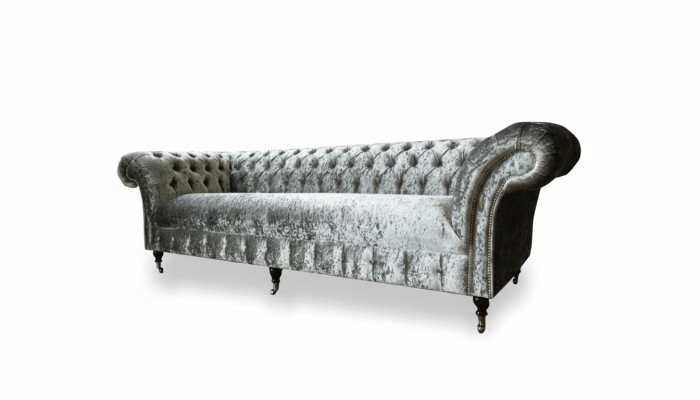 Chesterfield Podkładka Couch Materiał Couchen Sofa Siedziba Ustawić Aksamit Silver 4 Siedziba