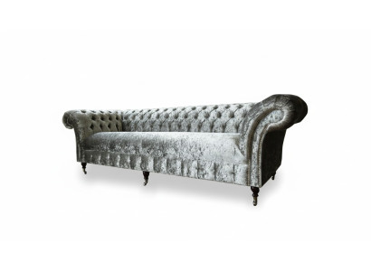 Chesterfield Podkładka Couch Materiał Couchen Sofa Siedziba Ustawić Aksamit Silver 4 Siedziba