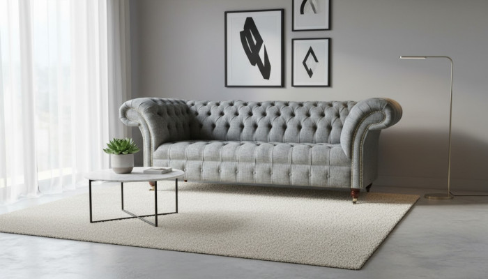 Materiał Sofa Kanapa Podkładka Ustawić 3 miejsce do siedzenia Sofy Sofy Chesterfield Szary Aksamite