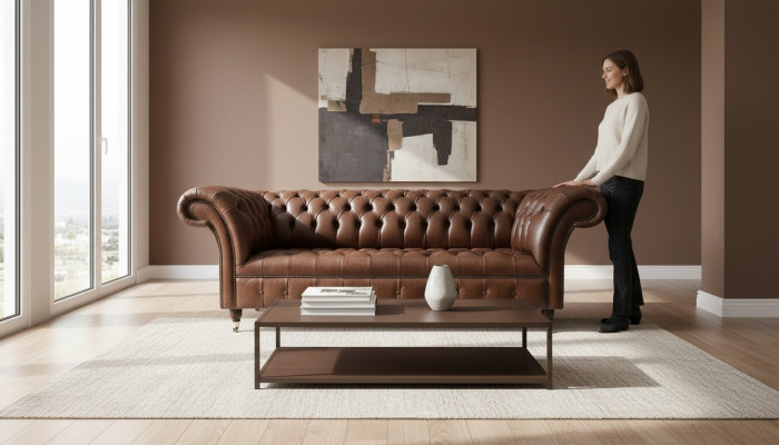 Chesterfield Couch Podkładka Sofas Classic Skóra 3 miejsce do siedzenia Couches Sofa Brown