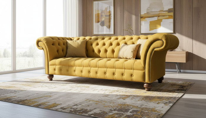 xxl Sofa Couch Chesterfield 225cm Podkładka Sofy 3 miejsce do siedzenia Skóra Włókienniczy Materiał Nowy