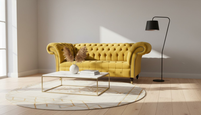 Sofa 2 miejsce do siedzenia Design Sofy Podkładka Nowoczesna Siedziba Materiał Żółta Dwuosobowa Nowa Kanapa