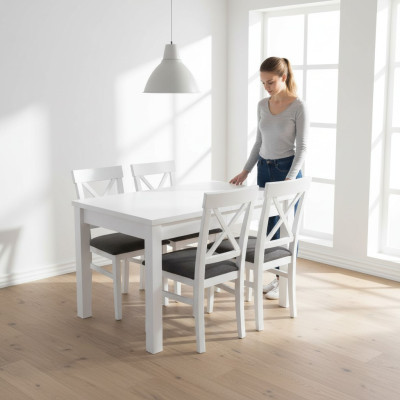 Design Drewno jadalnia Zestaw Tabela 4x Lehn Krzesła Zestaw Ustawić Podkładkę 5-częściową Lehn