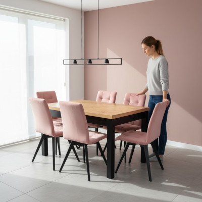 Luksusowa jadalnia Grupa Ustaw Design Stół 7-częściowy + 6 foteli Krzesła Meble