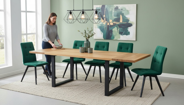 Design Ess Pokój Krzesło Zestaw Metalowe stoły Fotel 6x Krzesła Tabela Ustawić 7-częściowa.