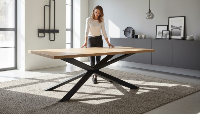 Stół obiadowy Design Tabela Drewno Stal nierdzewna Nowoczesny salon jadalnia