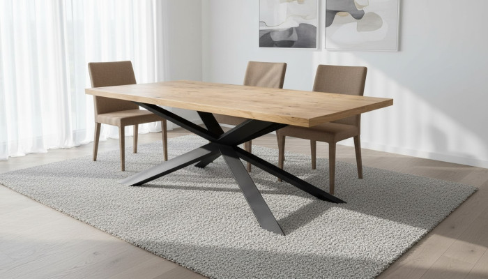 Stół obiadowy Design Tabela Drewno Stal nierdzewna Nowoczesny salon jadalnia