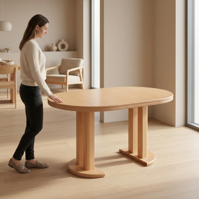 Stół obiadowy Design Drewno Stół konferencyjny Spotkanie Tabela 90x90 cm Rozkładany 90x240cm
