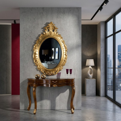 Klasyczny designerski luksus Lustro lśniące ściany ścienne Barokowy Rokoko 88x133cm Drewno Rama Nowość