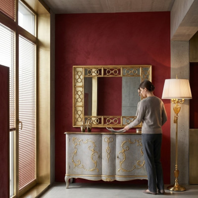 Klasyczny designerski Lustro połysk ścienny Barokowy Rokoko 150x114cm Drewno Rama