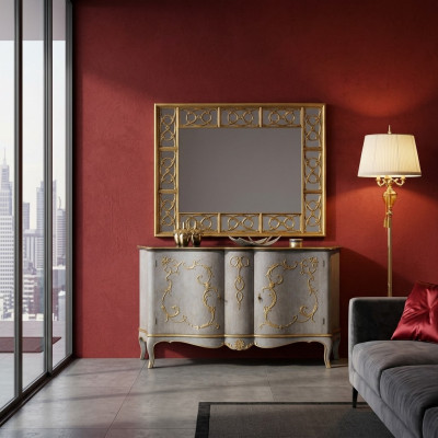 Klasyczny designerski Lustro połysk ścienny Barokowy Rokoko 150x114cm Drewno Rama