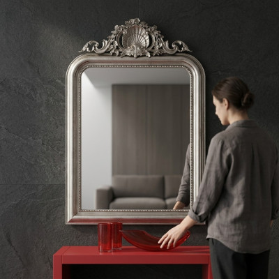 Klasyczny Design Lustro połysk ścienny Barok Rokoko Luksusowe Meble Drewno Rama Silver