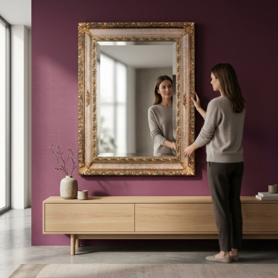 Klasyczna lśniąca ściana drewniana rama Lustro Meble 94x184 Design Barok Rokoko Nowość