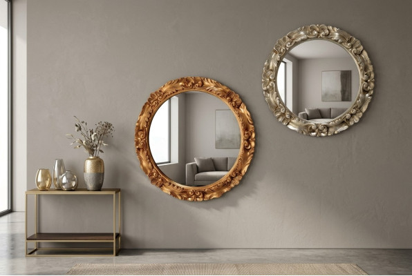 Klasyczna lśniąca ściana drewniana rama Lustro Meble Okrągłe 65cm Szkło Design Okrągłe Nowość