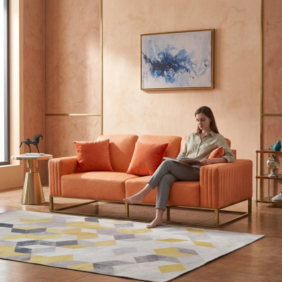 Sofa trzyosobowa Podkładka Skóra sofa 3 miejsce do siedzenia kanapy Drewno sofy w nowoczesnym stylu