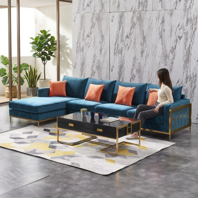 Narożnikowa kanapa w kształcie litery L stolik kawowy Sofa Couch Design Podkładka Luxury Blue Tabela