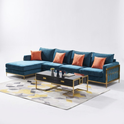 Narożnikowa kanapa w kształcie litery L stolik kawowy Sofa Couch Design Podkładka Luxury Blue Tabela