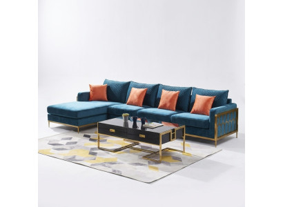 Narożnikowa kanapa w kształcie litery L stolik kawowy Sofa Couch Design Podkładka Luxury Blue Tabela