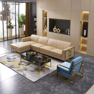 Nowoczesna sofa Narożnikowa kanapa w kształcie litery L Fotel stolik kawowy Stołek Narożnikowa kanapa Podkładka