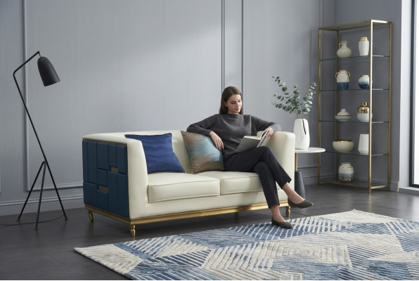 Sofa Couch Design Podkładka Modern Grey sztuczna skóra Sofy 2 miejsce do siedzenia Dwumiejscowe