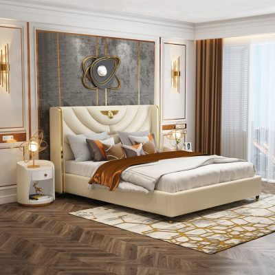 Sypialnia Łóżko Szafki nocne 3 szt. Zestaw Design Luxury bed Drewno Podwójne łóżko NOWOŚĆ