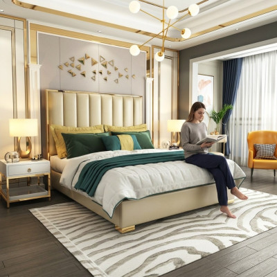 Luksusowe Sypialnia Meble Łóżko 2x Stolik nocny Zestaw łóżko Hotel Meble 3-częściowy.