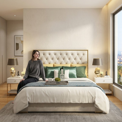 Klasyczne łóżko w stylu angielskim, podwójne łóżko Włókiennicze Chesterfield 180x200cm