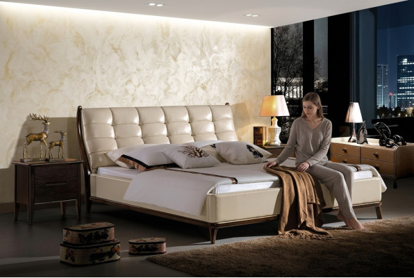 Łóżko Chesterfield Meble Sypialnia Podwójne łóżko Luxus łóżka 180x200 Skóra Nowe