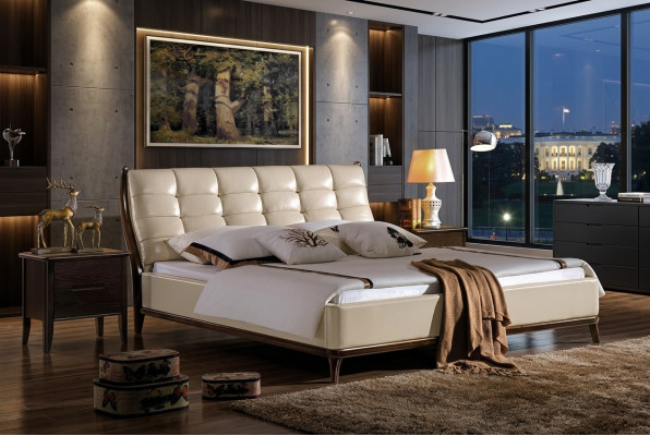 Łóżko Chesterfield Meble Sypialnia Podwójne łóżko Luxus łóżka 180x200 Skóra Nowe