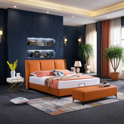 Łóżko Podkładka Orange Luxury Double Hotel łóżko Skóra Sypialnia 180x200