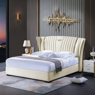 Łóżko drewniane Łóżko Podwójne łóżko Prawdziwe drewno Sypialnia Łóżko hotelowe 180x200cm łóżko skórzane