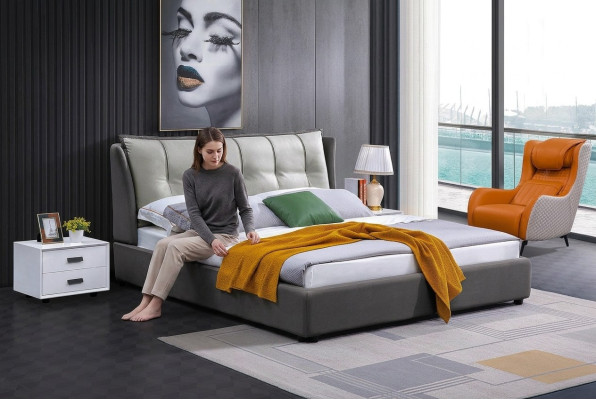 Skóra Design Łóżko Double Luxury Marriage Modern Hotel Frame Sleep bed Pokój