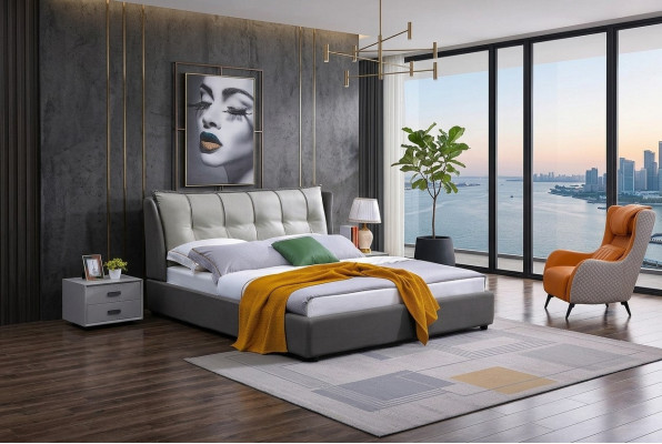 Skóra Design Łóżko Double Luxury Marriage Modern Hotel Frame Sleep bed Pokój