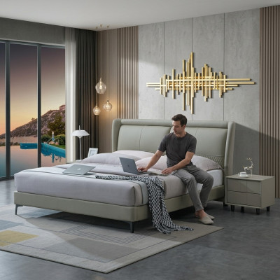Podwójne łóżko Sypialnia łóżka Luxury Meble Double Bed Beige Hotel Interior