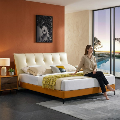 Designerskie łóżko Orange Skóra Hotel sztuczna skóra łóżka Double Sleep Pokój