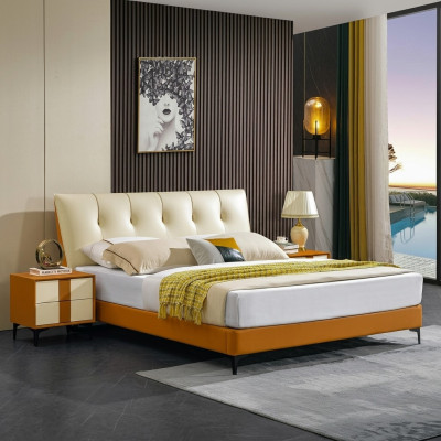 Designerskie łóżko Orange Skóra Hotel sztuczna skóra łóżka Double Sleep Pokój