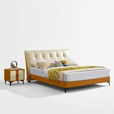 Designerskie łóżko Orange Skóra Hotel sztuczna skóra łóżka Double Sleep Pokój