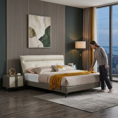 Łóżko skórzane Sypialnia kompletne Łóżko szafki nocne 3 szt. Ustawić Hotel